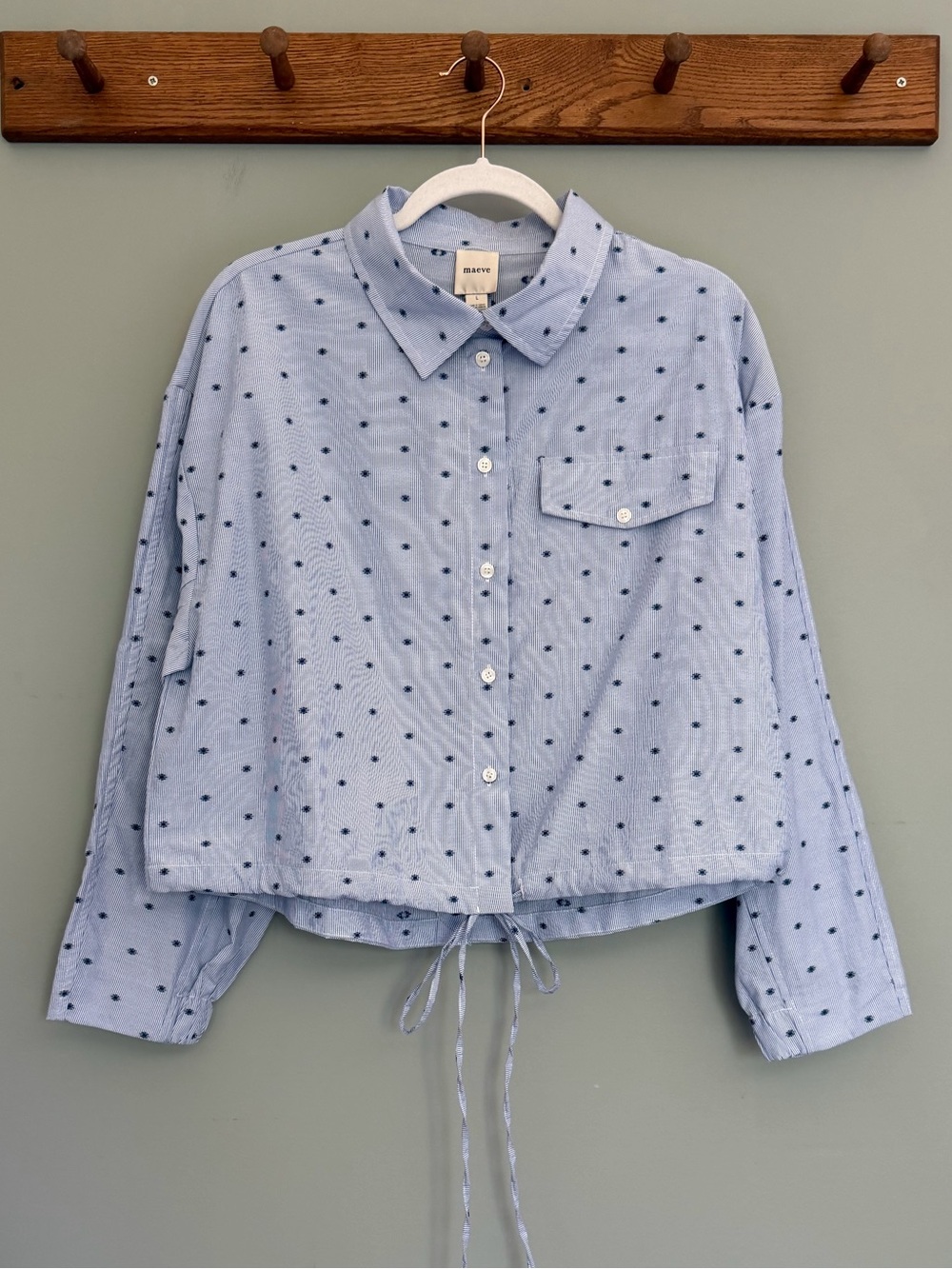 NWT Anthropologie Maeve Cinched Waist Navy Sun Embroidered Button Down Shirt - Picture 3 of 15